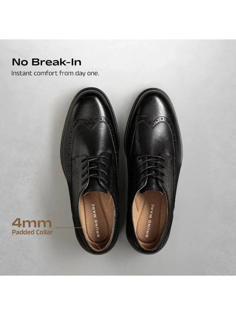 Men's Black Leather Wingtip Brogue Cushioned Dress Comfort Fit Oxford Shoes